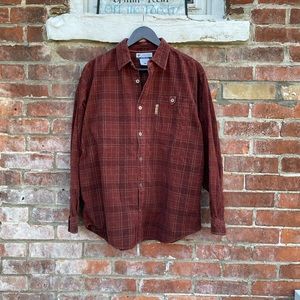 Columbia Plaid Corduroy Button-Up Work Shirt Size Large